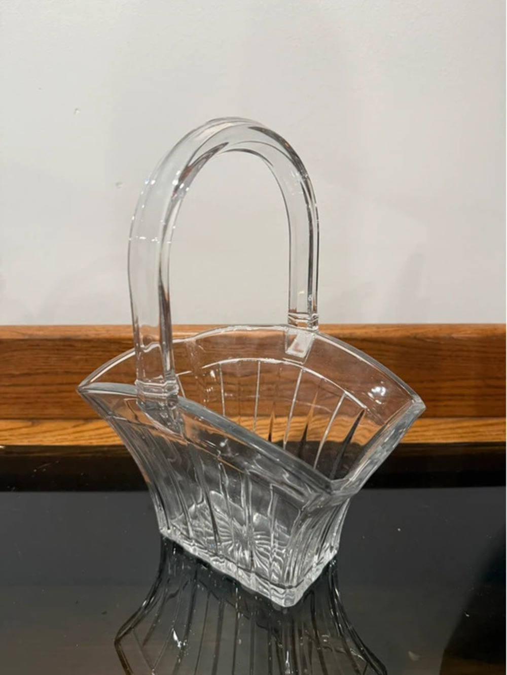 Heisey Glass Basket Vintage Picket Fence Pattern Arched Handle
